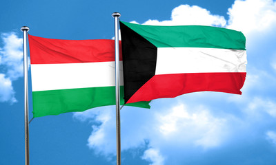 Hungary flag with Kuwait flag, 3D rendering