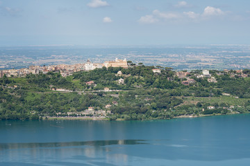 Fototapeta na wymiar Panoramic view of Castel Gandolfo town and the Albano Lake, Italy