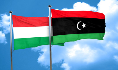 Hungary flag with Libya flag, 3D rendering