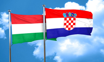 Hungary flag with Croatia flag, 3D rendering