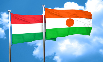 Hungary flag with Niger flag, 3D rendering