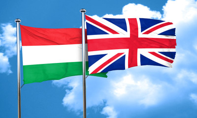 Hungary flag with Great Britain flag, 3D rendering
