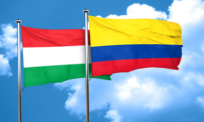 Hungary flag with Colombia flag, 3D rendering