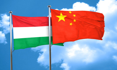 Hungary flag with China flag, 3D rendering