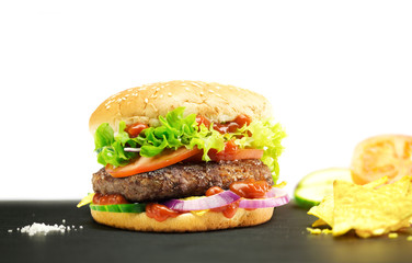 Hamburger - homemade burger with fresh vegetables
