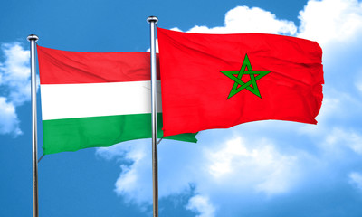 Hungary flag with Morocco flag, 3D rendering
