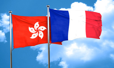 hong kong flag with France flag, 3D rendering