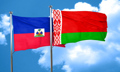 Haiti flag with Belarus flag, 3D rendering