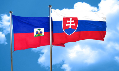 Haiti flag with Slovakia flag, 3D rendering