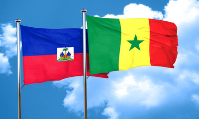 Haiti flag with Senegal flag, 3D rendering
