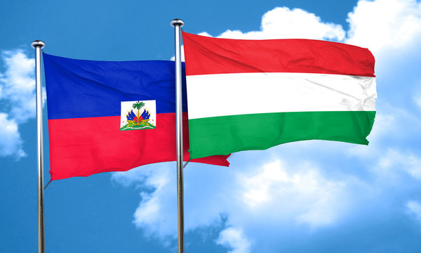Haiti flag with Hungary flag, 3D rendering