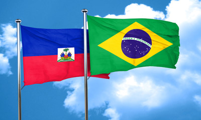 Haiti flag with Brazil flag, 3D rendering