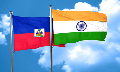 Haiti flag with India flag, 3D rendering