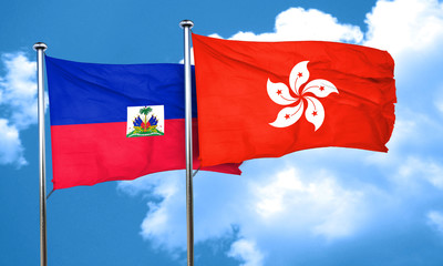 Haiti flag with Hong Kong flag, 3D rendering