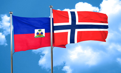 Haiti flag with Norway flag, 3D rendering