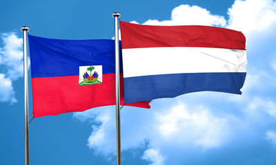 Haiti flag with Netherlands flag, 3D rendering