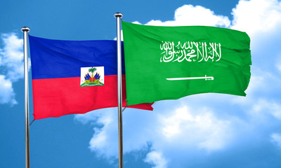Haiti flag with Saudi Arabia flag, 3D rendering