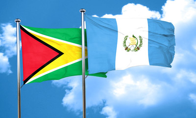 Guyana flag with Guatemala flag, 3D rendering