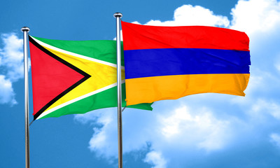 Guyana flag with Armenia flag, 3D rendering