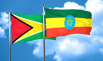 Guyana flag with Ethiopia flag, 3D rendering