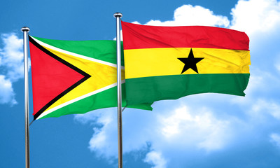 Guyana flag with Ghana flag, 3D rendering