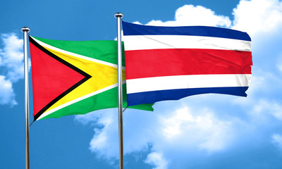 Guyana flag with Costa Rica flag, 3D rendering