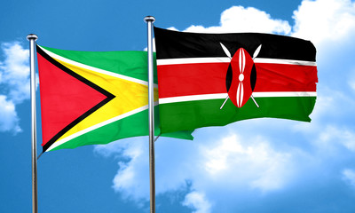 Guyana flag with Kenya flag, 3D rendering