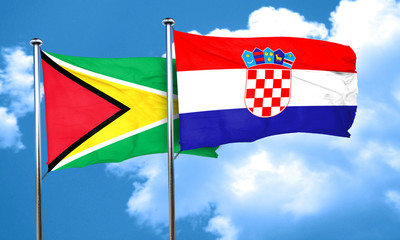 Guyana flag with Croatia flag, 3D rendering