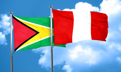 Guyana flag with Peru flag, 3D rendering
