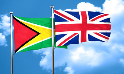 Guyana flag with Great Britain flag, 3D rendering