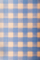 Checkered blue cardboard background.
