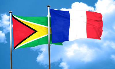 Guyana flag with France flag, 3D rendering