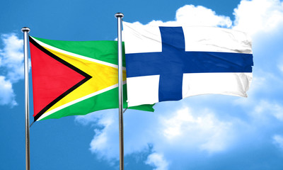 Guyana flag with Finland flag, 3D rendering