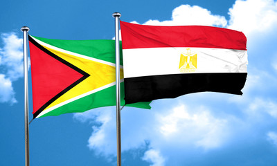 Guyana flag with egypt flag, 3D rendering