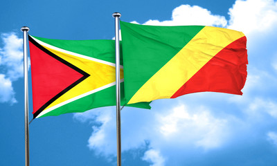 Guyana flag with congo flag, 3D rendering
