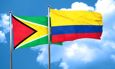 Guyana flag with Colombia flag, 3D rendering