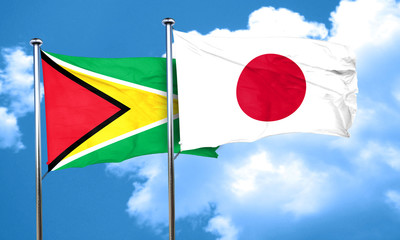 Guyana flag with Japan flag, 3D rendering
