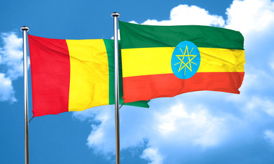 Guinea flag with Ethiopia flag, 3D rendering