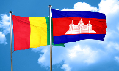 Guinea flag with Cambodia flag, 3D rendering