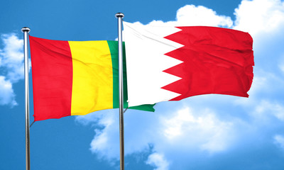 Guinea flag with Bahrain flag, 3D rendering