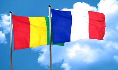 Guinea flag with France flag, 3D rendering