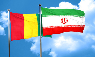 Guinea flag with Iran flag, 3D rendering