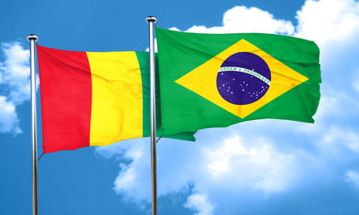 Guinea flag with Brazil flag, 3D rendering