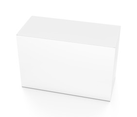 White wide horizontal rectangle box from top front side angle.