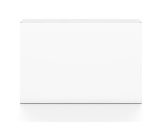 White wide horizontal rectangle blank box from top front angle.