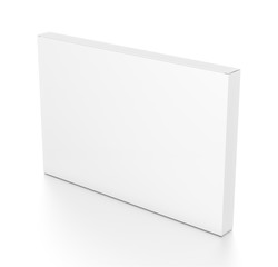 White wide thin horizontal rectangle box from top side angle.