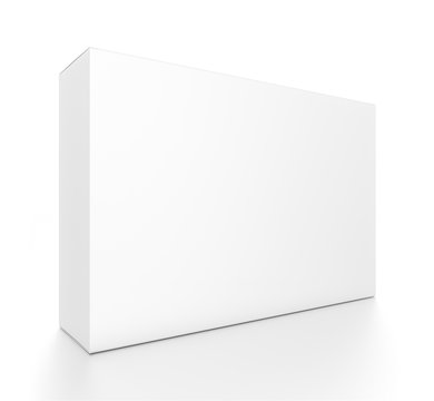 White wide horizontal rectangle blank box from front side angle.