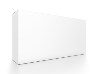 White wide horizontal rectangle blank box from front side angle.
