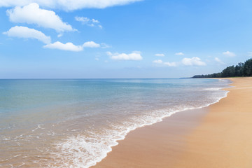 tropical beach and sea with white cloud and blue sky background in  Thailand
