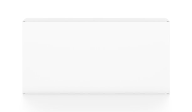 White wide horizontal rectangle blank box from top front angle.